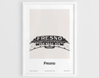 Fresno CA Print, Fresno Sign City Entrance Poster, Fresno Skyline California Photo Wall Art Decor Minimalist Custom City Print by Artica