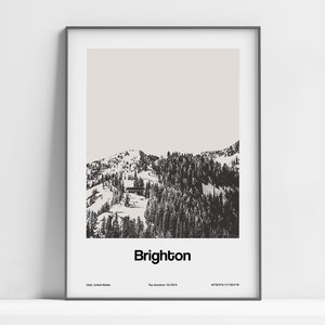 Brighton Utah Poster, Brighton Mountains UT Print, Big Cottonwood Canyon Travel Mount Brighton Utah Wall Art Minimalist Custom City Print