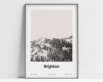 Poster di Brighton, Utah, stampa di Brighton Mountains, Utah, stampa minimalista personalizzata della città, stampa artistica da parete di Big Cottonwood Canyon, Mount Brighton, Utah