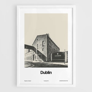 Dublin Poster, Dublin Print, Dublin Ireland, Dublin Brewery Factory Black White Dublin Beer Storehouse Wall Art Minimalist Custom City Print