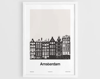 Amsterdam Print, Netherlands Amsterdam Poster, Amsterdam skyline, Amsterdam House Canals Wall Art Minimalist Custom City Print by Artica