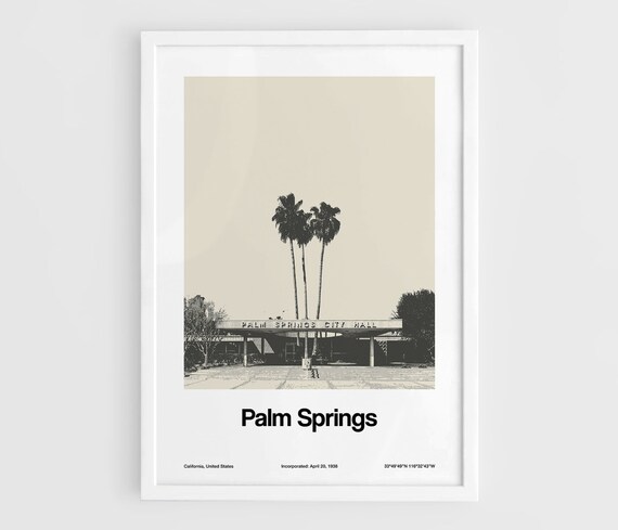 Palm Springs Print, Palm Springs Poster, Palm Springs California Riverside County Wall Art Decor Minimalist Custom City Print by Artica