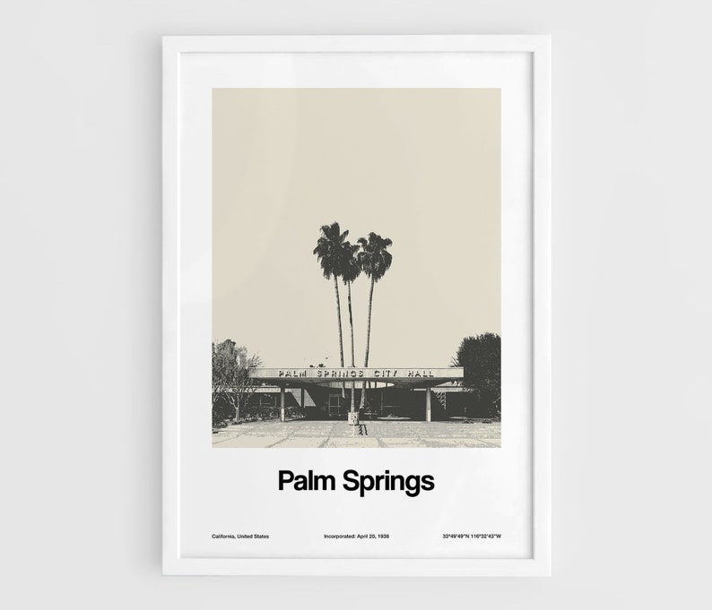 Palm Springs Print, Palm Springs Poster, Palm Springs California Riverside County Wall Art Decor Minimalist Custom City Print by Artica image 1