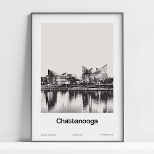 Chattanooga Print, Chattanooga Tennessee Poster, Downtown Chattanooga Black White, Chattanooga TN Wall Art Minimalist Custom City Print
