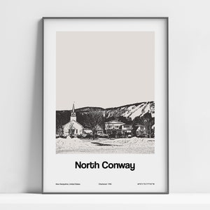 North Conway NH Print, North Conway New Hampshire Poster, Downtown North Conway White Mountain Forest Wall Art Minimalist Custom City Print