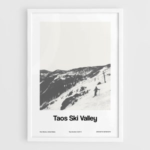 Taos Ski Valley Print, Taos Ski Valley New Mexico Poster Custom Winter Town Travel Taos Wall Art Minimalist Custom City Print by Artica