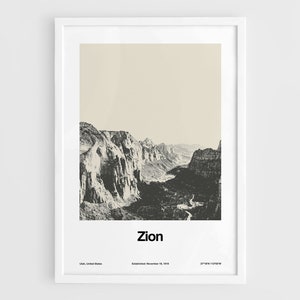 Zion National Park Print, Zion Canyon American National Park Poster, Travel Zion Utah Photo Wall Art Minimalist Custom Park Print by Artica