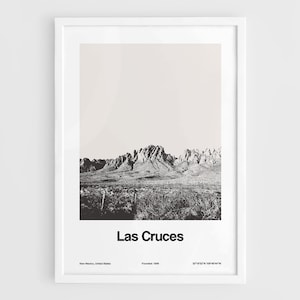 Las Cruces New Mexico Print, Las Cruces Organ Mountains MN Poster Las Cruces Mountain Photo Wall Art Minimalist Custom City Print by Artica