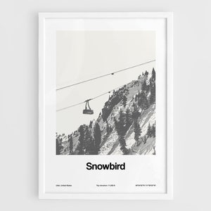 Snowbird Print, Salt Lake County, Snowbird Utah Poster, Besuchen Sie Snowbird Rocky Mountains Reise-Wand-Kunst-minimalistischen kundenspezifischen Winterstadt-Druck