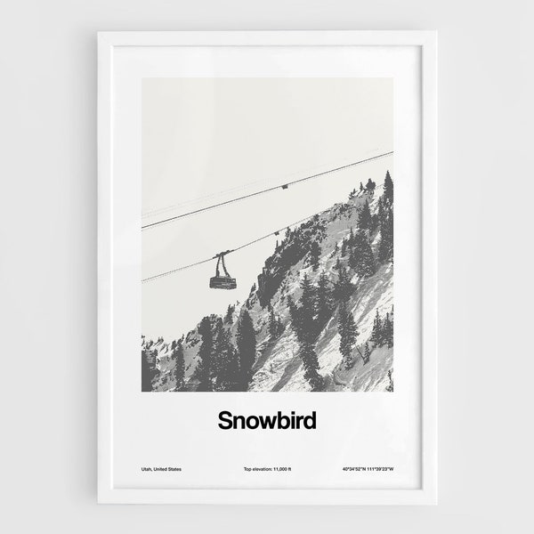 Snowbird Print, Salt Lake County, Snowbird Utah Poster, Visit Snowbird Rocky Mountains Travel Wall Art Minimalist Custom Winter Town Print