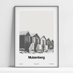 Muizenberg Print, Muizenberg Beach Huts Poster, Cape Town Muizenberg Beach South Africa Travel Wall Art Minimalist Custom City Print