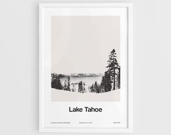 Lake Tahoe Poster, Lake Tahoe Nevada Print, Lake Tahoe California,  Lake Tahoe Black White Photo Wall Art Minimalist Custom Mountains Print