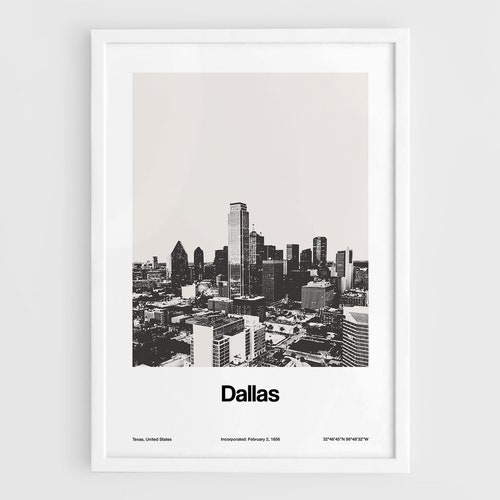 Dallas Print Black and White Skyline Dallas Wall Art Dallas Etsy