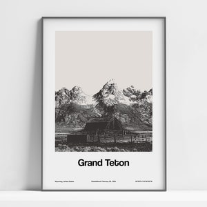 Grand Teton National Park Print, Grand Teton Poster, John Moulton Barn Teton Range Grand Teton Wyoming Wall Art Minimalist Custom Park Print