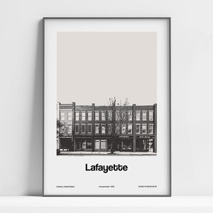 Lafayette IN Print, Lafayette Indiana Poster, Downtown Lafayette Main Street Photo, Lafayette Wall Art Minimalist Custom City Print