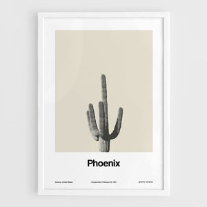 Phoenix AZ Poster, Phoenix Arizona Saguaro Kaktus Minimalismus Druck McDowell Berge Wandkunst Minimalistisch Custom City Print von Artica