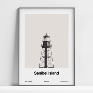 Sanibel Island FL Poster, Sanibel Island Lighth Florida Print, Sanibel Island Lighthouse Schwarz Weiß Wand Kunst Minimalistischer Custom City Print