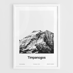 Impression UT Mount Timpanogos, affiche des montagnes du mont Timp dans l'Utah, Orem City UT voyage Mount Timpanogos Art mural impression montagne personnalisée minimaliste