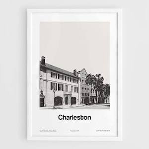 Charleston SC Print, Charleston Rainbow Row Poster, Charleston historic houses South Carolina Wall Art Minimalist Custom City Print