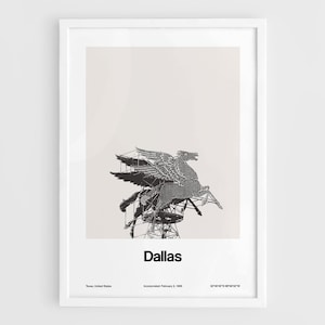 Dallas Poster, Pegasus Dallas TX Print, Dallas Texas Flying Red Horse Dallas Skyline Wall Art Minimalist Custom City Print by Artica