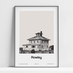 Rowley MA Print, Rowley Massachusetts Poster, Rowley Newbury Pink House Black White Photo, Watertown Wall Art Minimalist Custom City Print