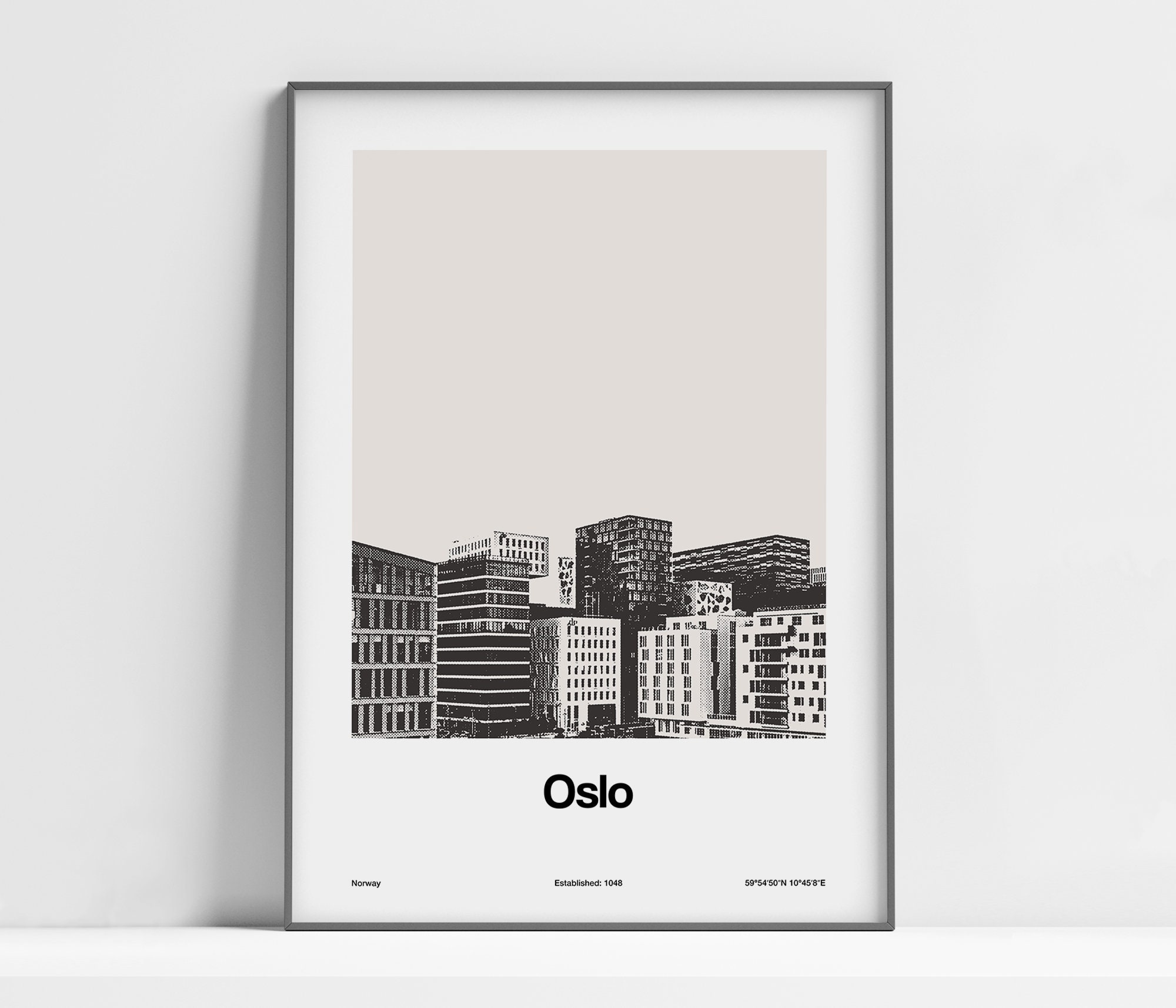 minimalist oslo skyline red and pink color block | Poster