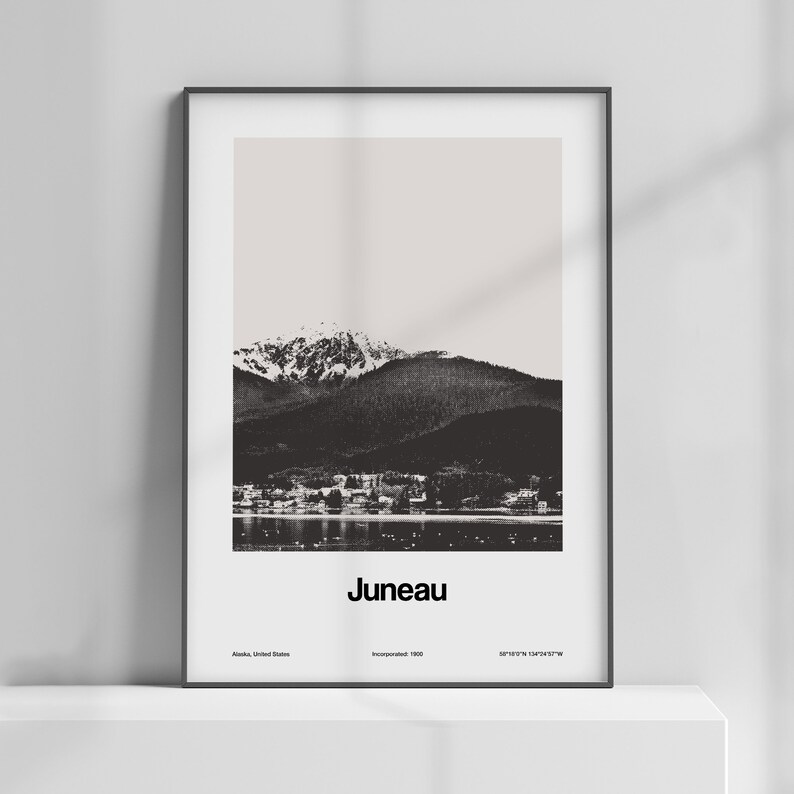Juneau Alaska Poster Juneau Skyline Print Juneau AK Black Etsy