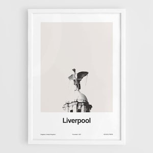 Liver Bird en Royal Liver Building en Liverpool Inglaterra, Pier Head Liverpool Skyline Poster Wall Art Minimalista Custom City Print por Artica
