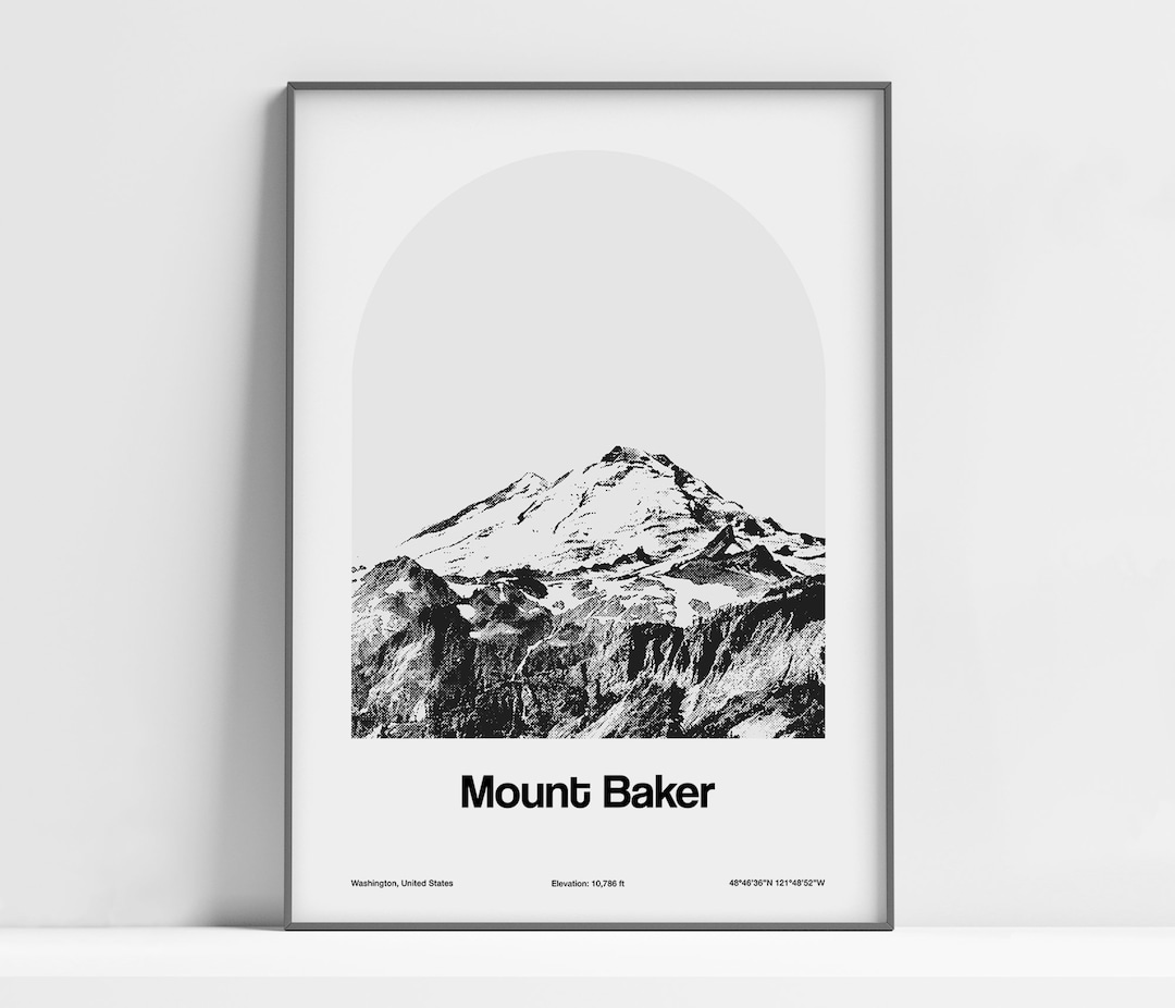 Mount Baker Poster, Mt Baker WA Print, Mount Baker Washington Black