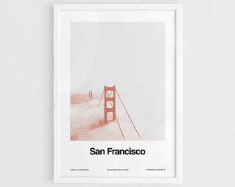San Francisco Wall Art, Golden Gate Bridge Poster, San Francisco Ca Skyline, San Francisco Cityscape Minimalist Custom City Print by Artica