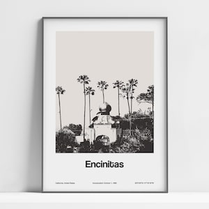 Encinitas CA Poster, Encinitas Print, Encinitas California, Encinitas Black White Photo, Encinitas Wall Art Minimalist Custom City Print