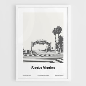 Santa Monica Pier Print, Santa Monica California Poster, Santa Monica Beach Photography Wall Art Minimalist Custom City Print by Artica