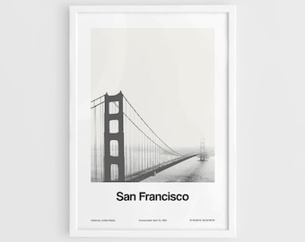 San Francisco Print, Golden Gate Bridge skyline, San Francisco California Photography San Fran Poster Minimalist Custom City Print by Artica
