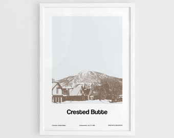 Crested Butte CO Poster, Crested Butte great Colorado Winter town, Crested Butte Mountains Wall Art Minimalist Custom Winter Town Print