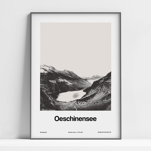 Oeschinensee Print, Oeschinen Lake Poster, Oeschinensee Swiss Alps, Kandersteg Alpen Mountains Wall Art Minimalist Custom Mountain Print