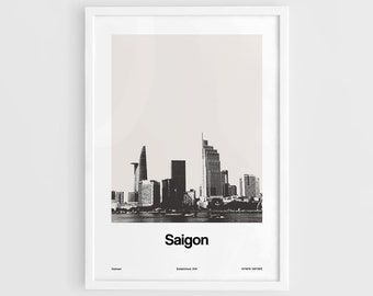 Impresión de la ciudad de Saigón, horizonte de la ciudad de Ho Chi Minh, Vietnam, póster de viaje a Saigón, Distrito 1, arte mural de Saigón, impresión minimalista personalizada de la ciudad de Artica