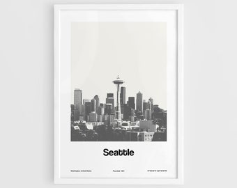 Seattle Washington Poster, Seattle WA Print, Seattle minimalism skyline Seattle Wall Art Minimalist Custom City Print by Artica