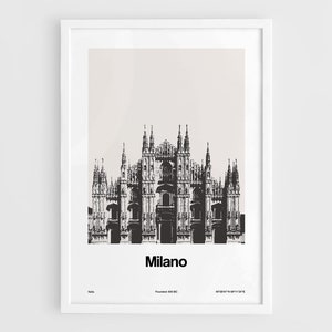 Druk w Mediolanie, plakat katedry w Mediolanie, zdjęcie Duomo di Milano Italia, plac Mediolan Włochy Podróż ścienna sztuka Minimalistyczny niestandardowy nadruk miejski firmy Artica