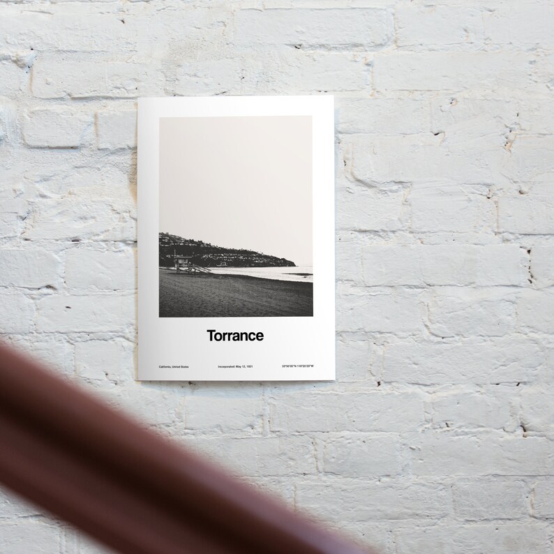 Impressão de Torrance, pôster de Torrance Califórnia, praia de Torrance, horizonte de Torrance CA preto branco arte de parede de Torrance impressão minimalista personalizada da cidade imagem 3