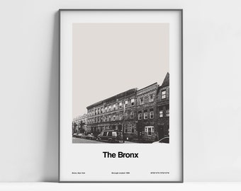 The Bronx Poster, The Bronx New York Print, Bertine Block Historic District Bronx NYC Black White, NY Wall Art Minimalist Custom City Print