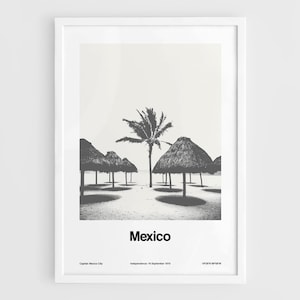Mexico Print, Mexico Poster, Caribbean Sea México, Estados Unidos Mexicanos, Mexico Travel Black White Wall Art Minimalist Custom City Print