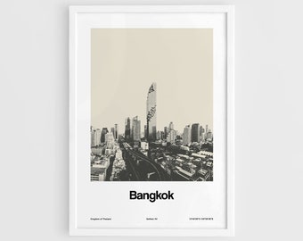 Bangkok Print, Bangkok Skyline Kingdom of Thailand Travel Poster, Bangkok city Minimalism Wall Art Minimalist Custom City Print by Artica