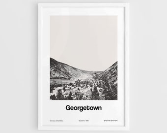 Georgetown Colorado Print, Georgetown CO Poster, Downtown Georgetown Rocky Mountain Wall Art Minimalist Custom Winter Town Print