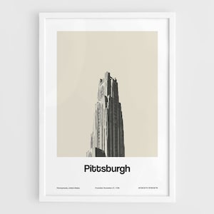 Impresión de Pittsburgh, Cartel de la Catedral del Aprendizaje de Pittsburgh, Pittsburgh Skyline Pennsylvania Wall Art Minimalista Custom City Print por Artica