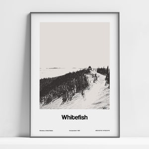 Whitefish MT Poster, Whitefish Montana Print, downtown Whitefish Photo, Big Mountain Whitefish Wall Art Minimalist Custom City Print