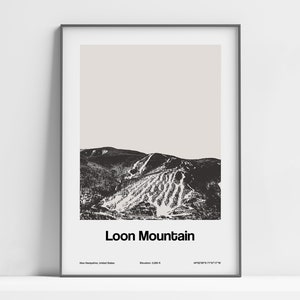Loon Mountain NH Druck, Loon Mountain New Hampshire Poster, Lincoln und Livermore Mountains Wandkunst Minimalistischer benutzerdefinierter Bergdruck