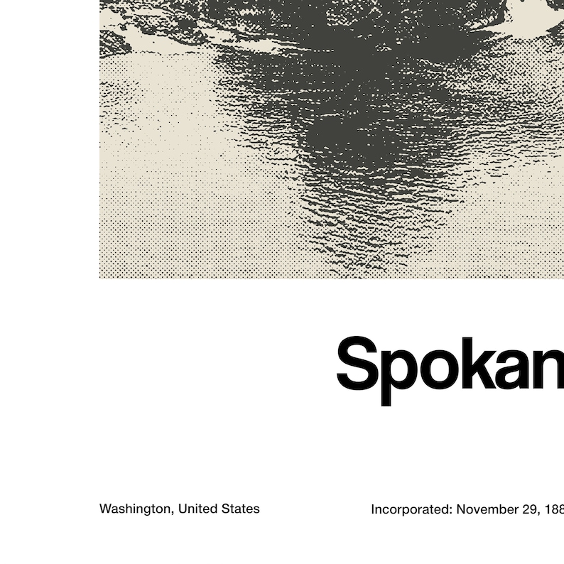 Spokane Falls Washington Poster, Spokane WA Print, Spokane River Black ...