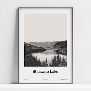 Impresión del lago Shuswap, cartel de Canadá del lago Shuswap, Columbia Británica del lago Shuswap, arte de la pared del río Little Shuswap, impresión minimalista personalizada de la ciudad