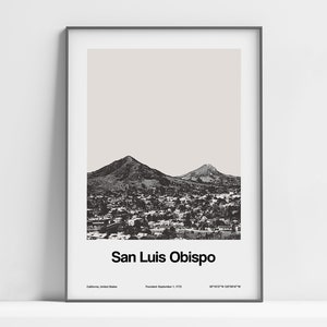 San Luis Obispo Print, San Luis Obispo CA Poster, San Luis Obispo California State Skyline Black White Wall Art Minimalist Custom City Print