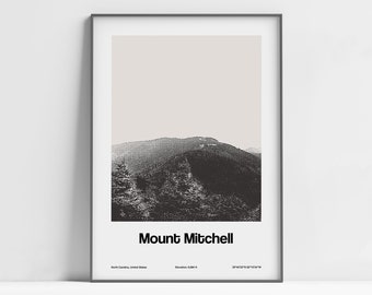 Mount Mitchell Poster, Mount Mitchell NC Print, Mount Mitchell North Carolina, Appalachian Mount Wall Art Minimalist Custom Mountains Print